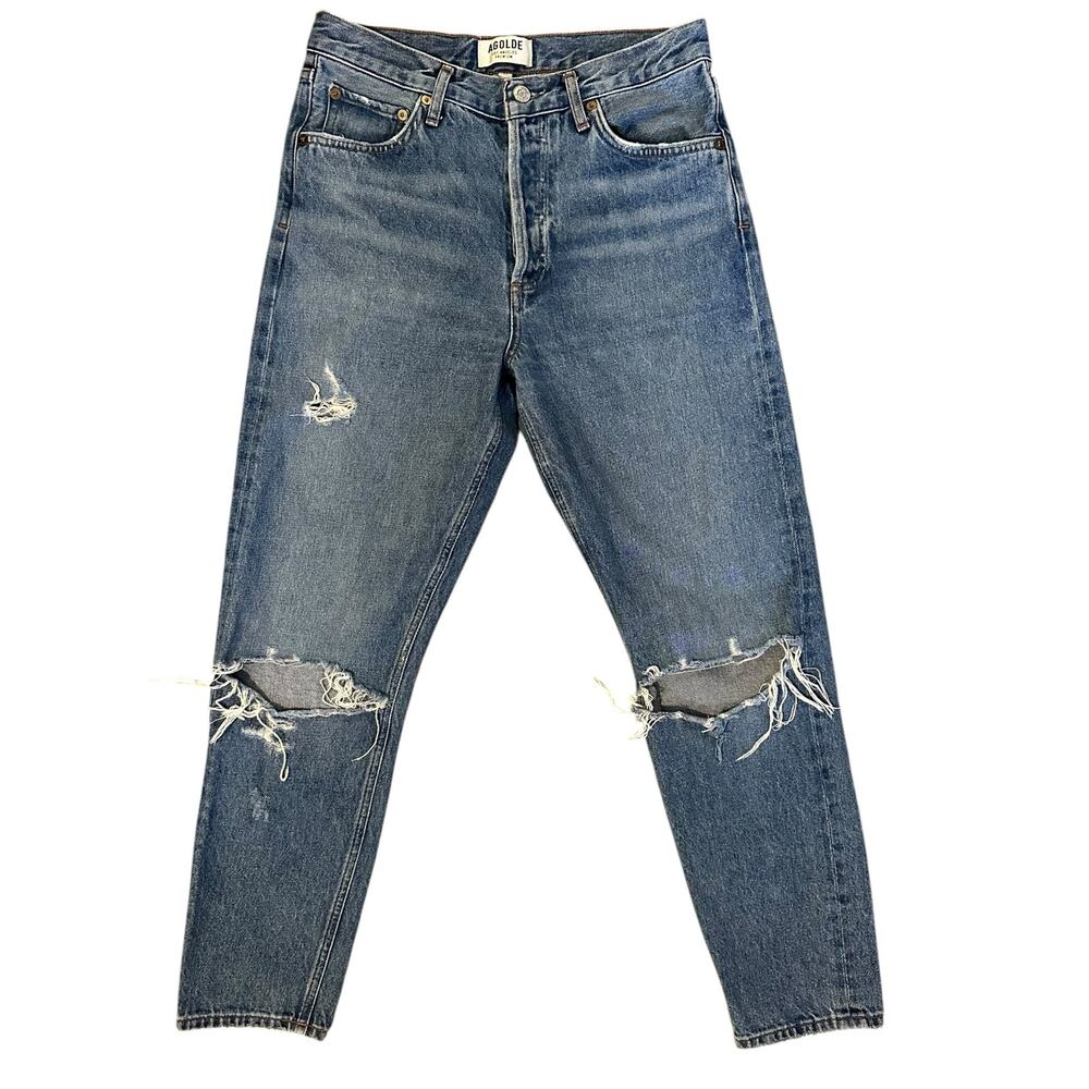 AGOLDE Feel Good Premium Distressed High Rise Button Fly Straight Jeans Size 27